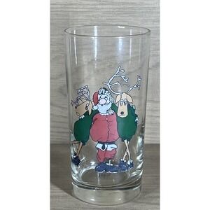 Vtg Balfour Tipsy Santa & Reindeer Highball Glass Christmas Tumbler Bar Ware